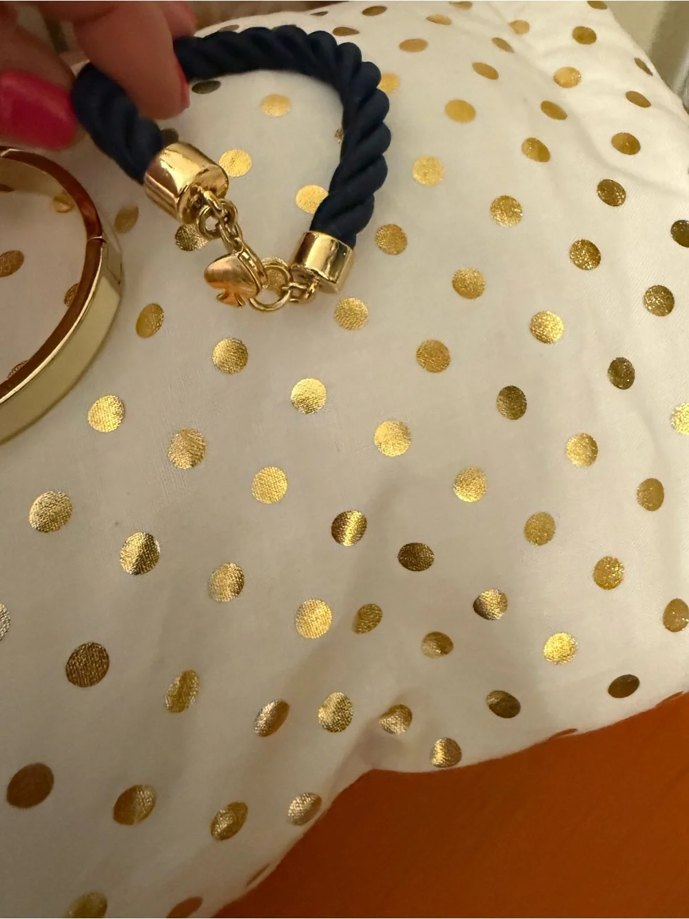 Kate Spade Gold/Cream Bangle with Navy Braided Rope Bracelet Set - Picture 7 of 7